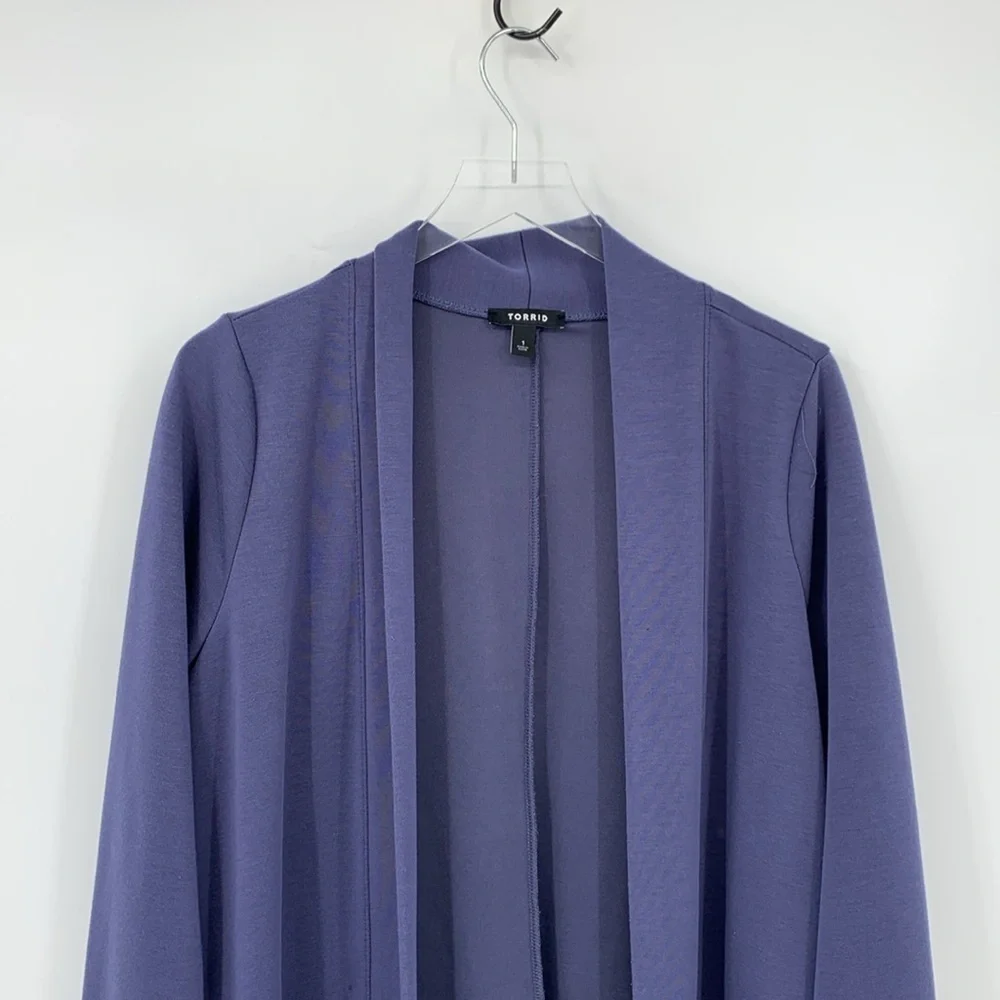 Torrid Studio Cupro open front cardigan blue purple cozy wrinkle resistant 1X